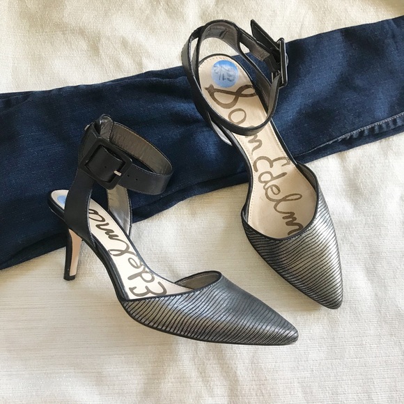 Sam Edelman Shoes - Sam Edelman Okala Black Metallic Ankle Strap Heels